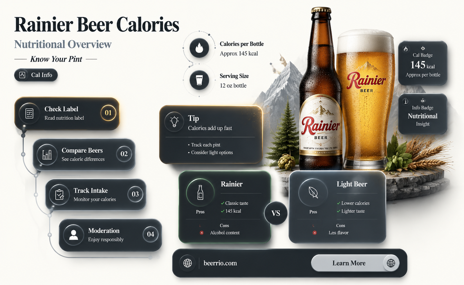 how many calories in a rainer beer