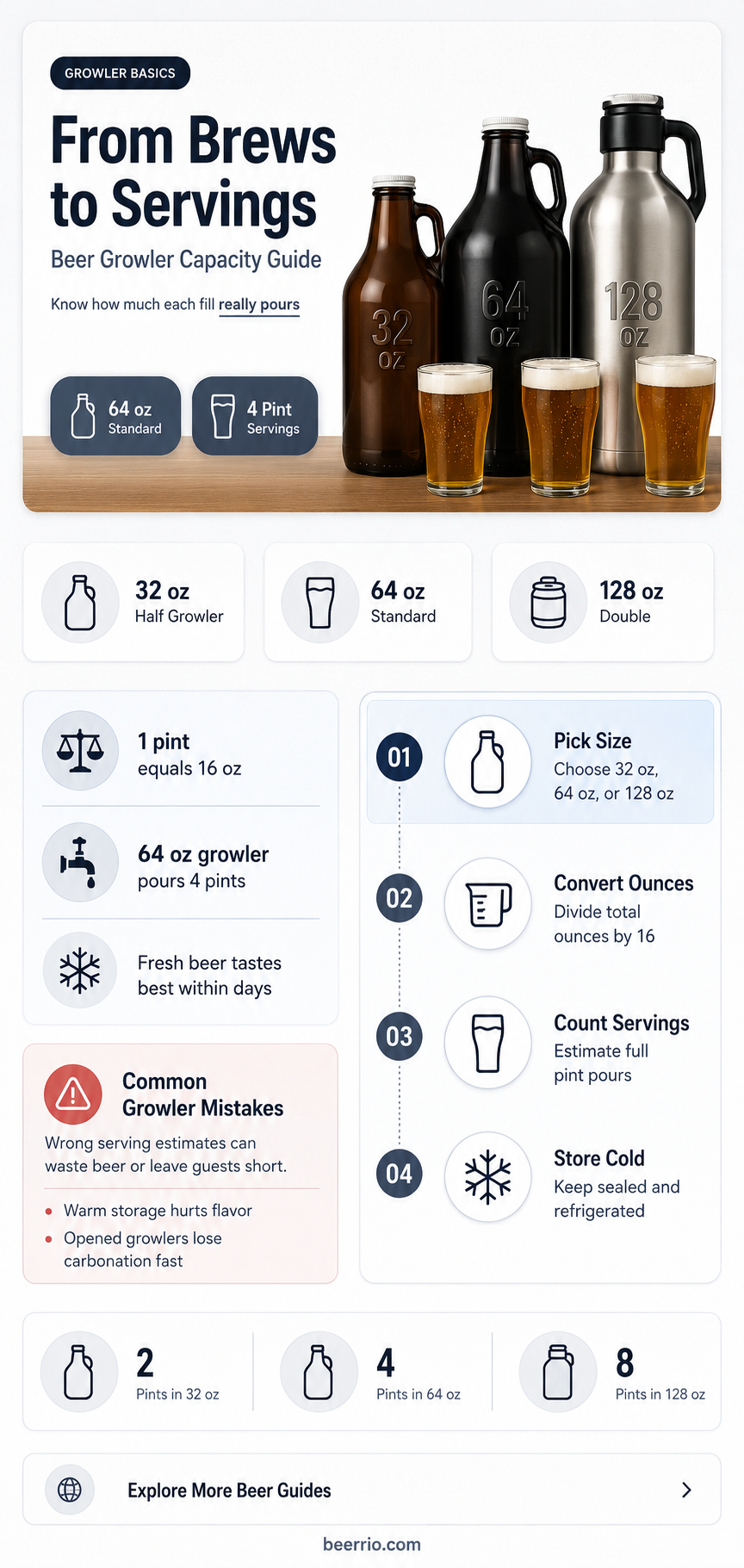 how many servings in a beers growler