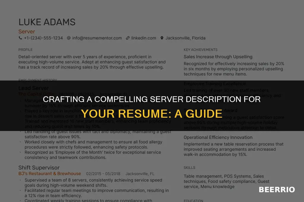 how to beer up a server description on resume