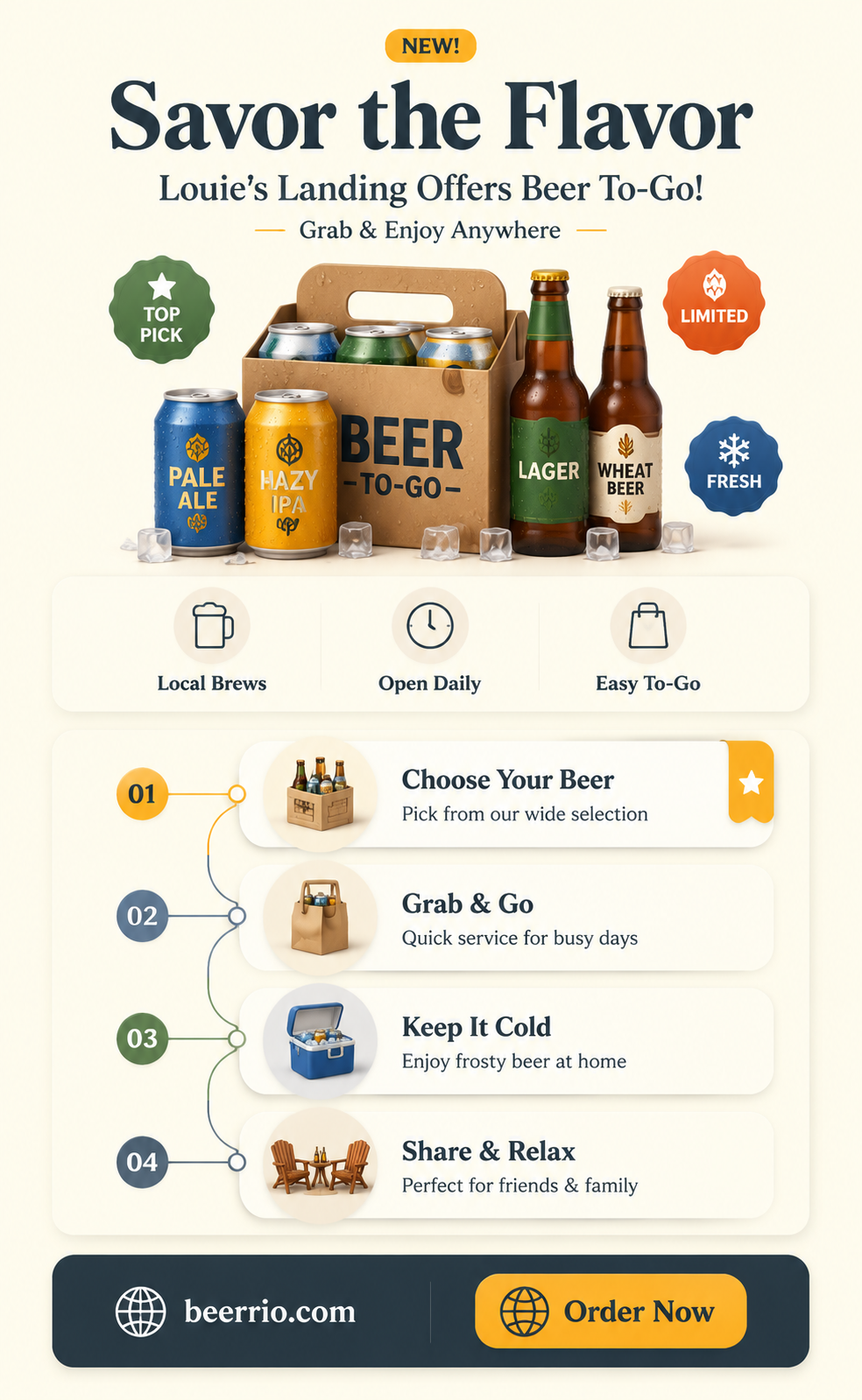 does louies landing sell beer to go