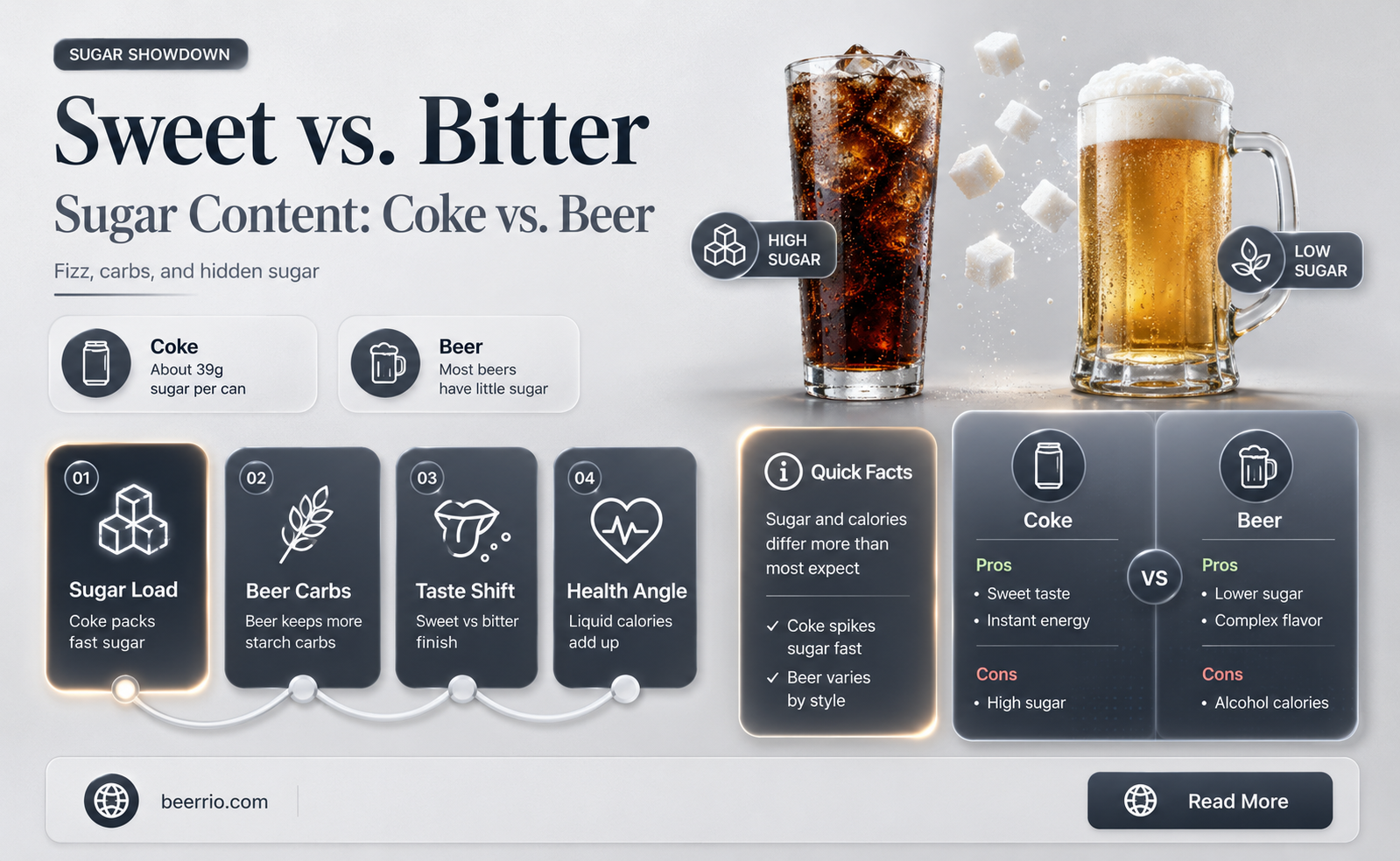 what has more sugar coke or beer