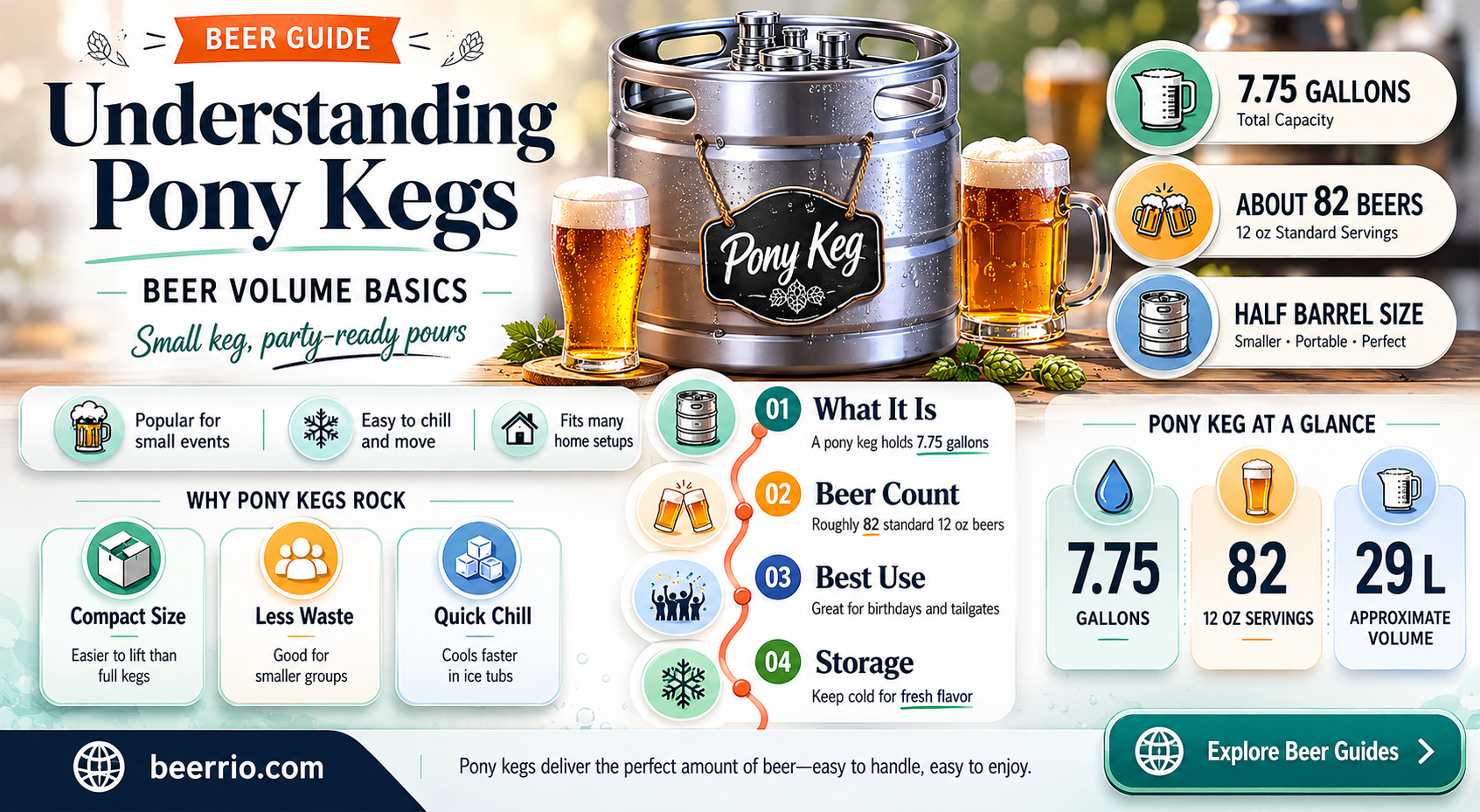 how many oz in a pony keg of beer