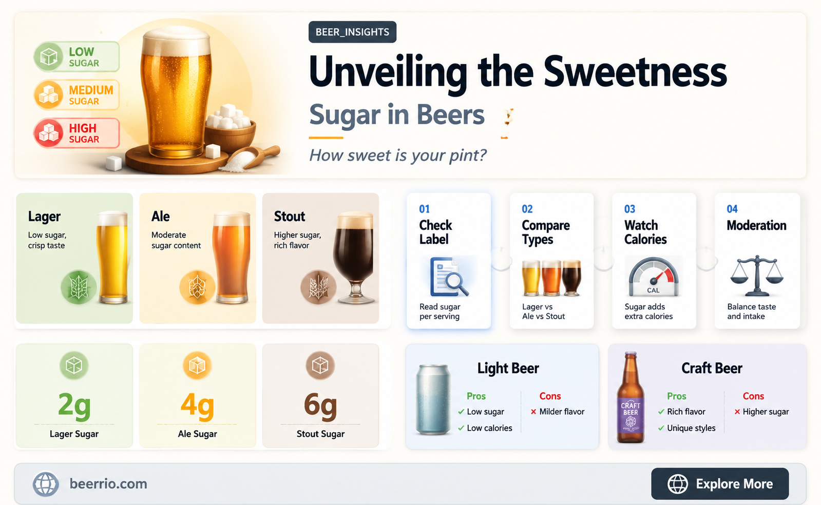 how many grams of sugar is in a beer